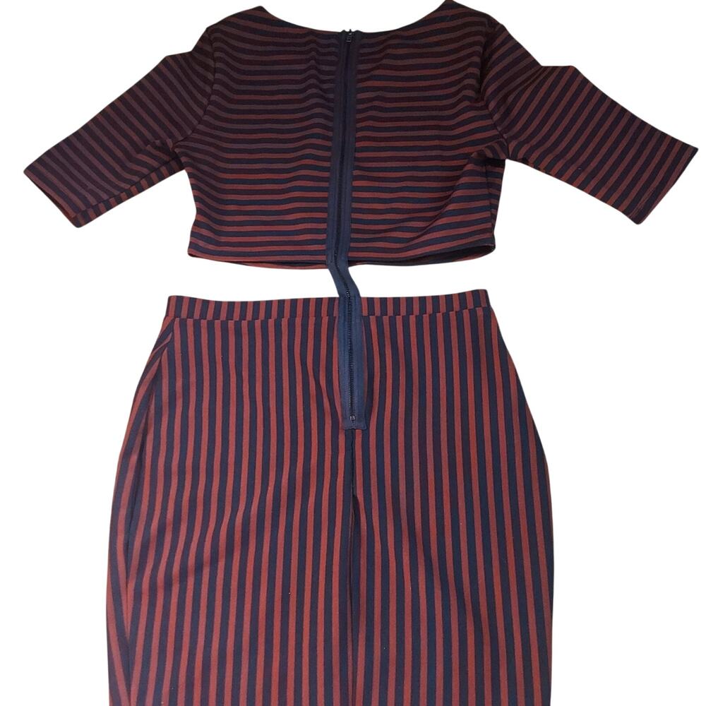 Forever 21 Striped Print Open Midriff Cut Out Dress Maroon/Navy M Coquette Girl